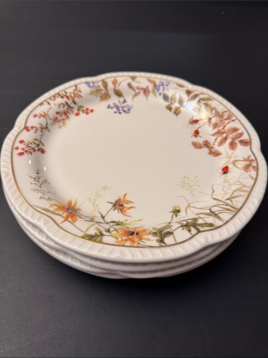 Potter's Studio Other - NWOT 4pc Potter's Studio Scalloped Stoneware  Fall Leaves Trim Dinner Plates